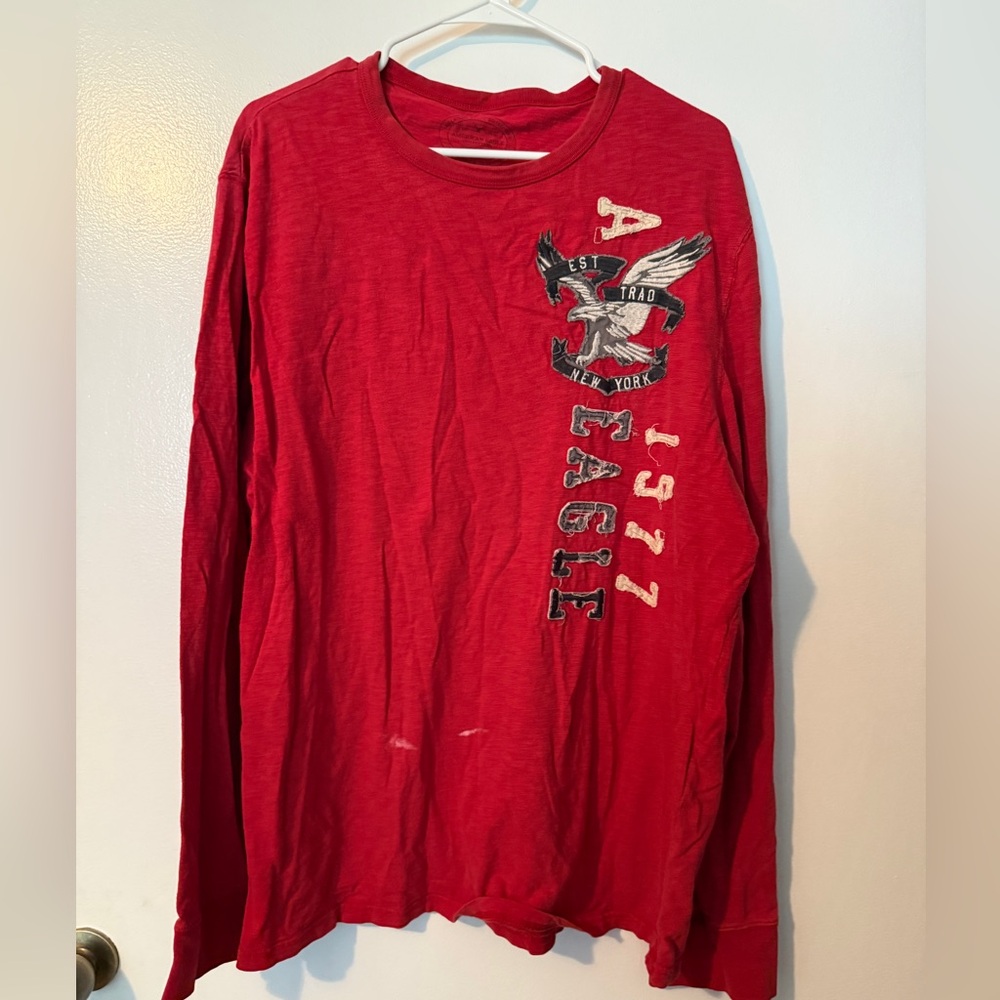 American Eagle Outfitters Graphic Red Long Sleeve Shirt